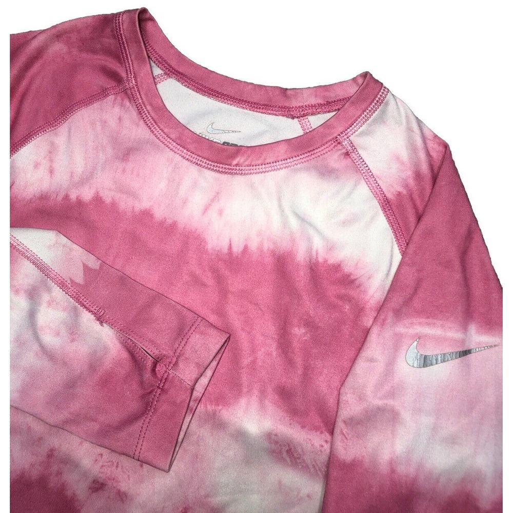 Nike Pro Combat Women's L Pink Tie Dye Long Sleeve Shirt Thumb holes‎